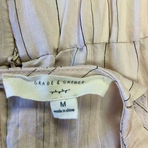 Grade & Gather Womens Medium Midi Dress Cream Tan Lined Slit Back Elastic Waist - Picture 5 of 12